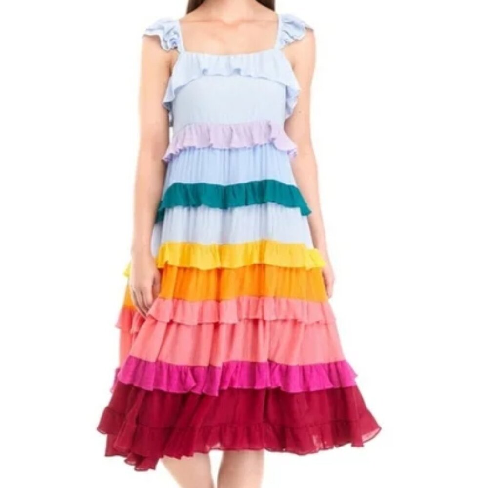 Crown & Ivy Rainbow Tiered Ruffle Midi Dress